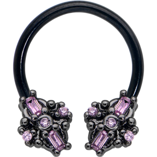 16G 3/8 Pink Gem Black Opulent Cross Horseshoe Circular Barbell