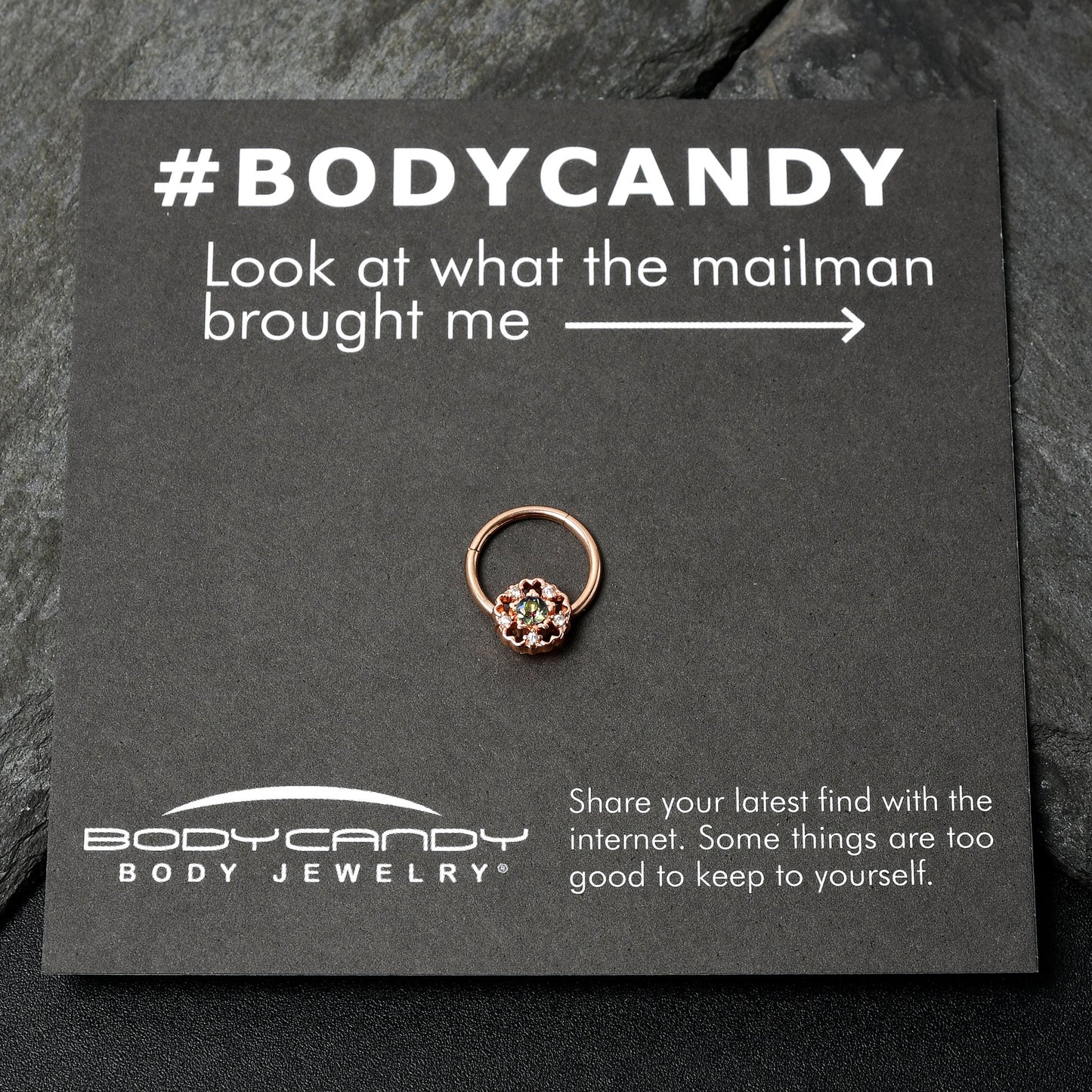 16G 3/8 Vitrail Gem Rose Gold Hue Flower Hinged Segment Ring