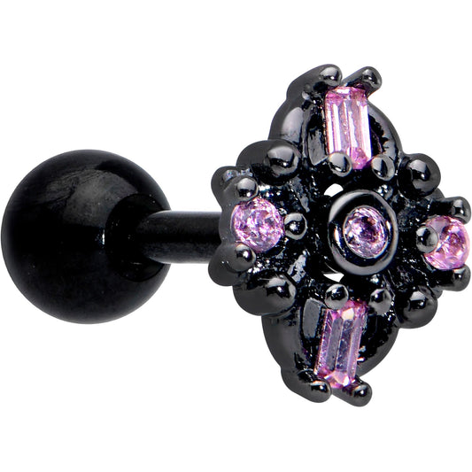 16G 1/4 Pink Gem Black Opulent Cross Cartilage Tragus Earring