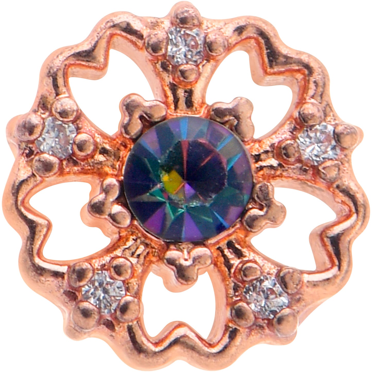 16G 1/4 Vitrail Gem Rosy Hue Flower Cartilage Tragus Earring