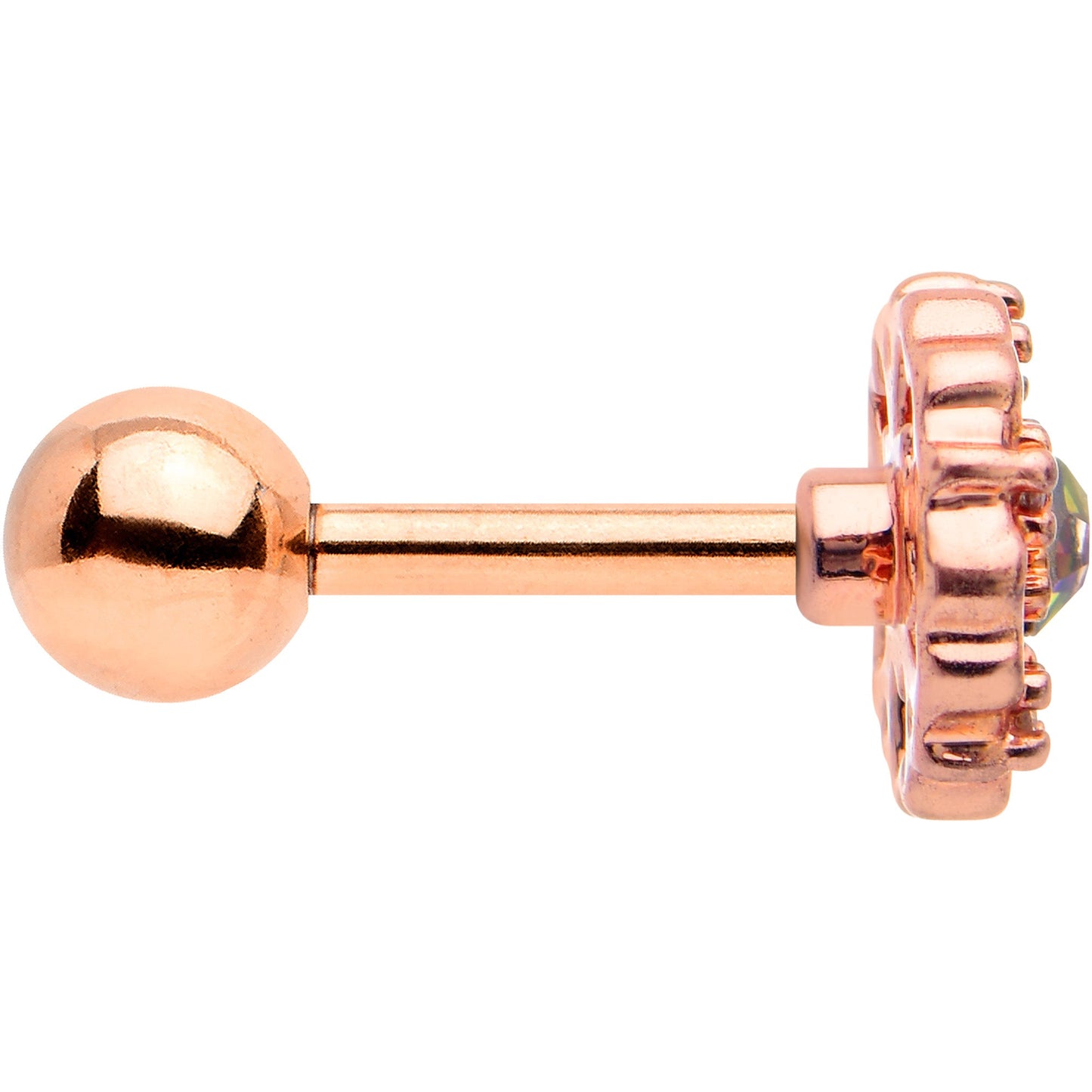 16G 1/4 Vitrail Gem Rosy Hue Flower Cartilage Tragus Earring