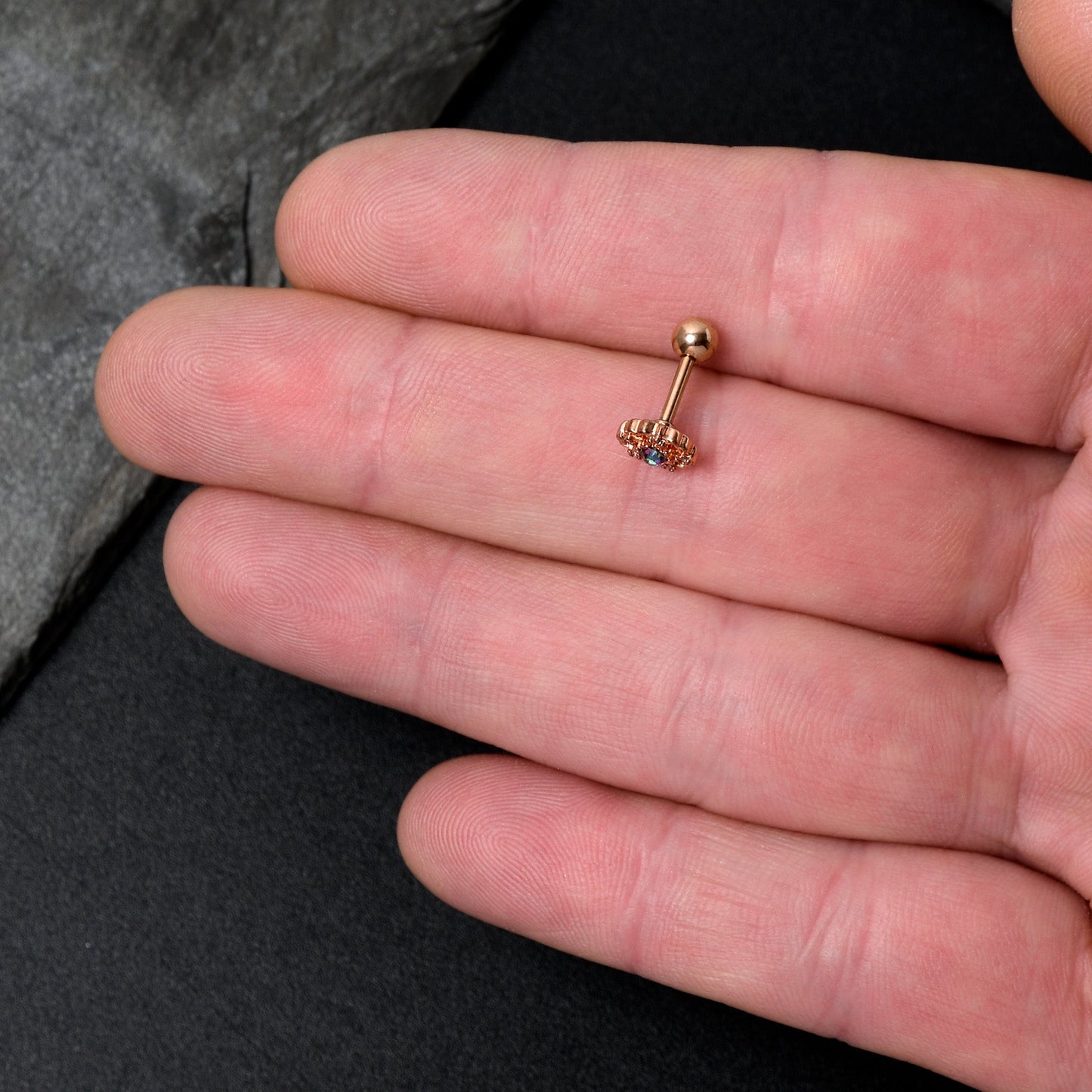 16G 1/4 Vitrail Gem Rosy Hue Flower Cartilage Tragus Earring