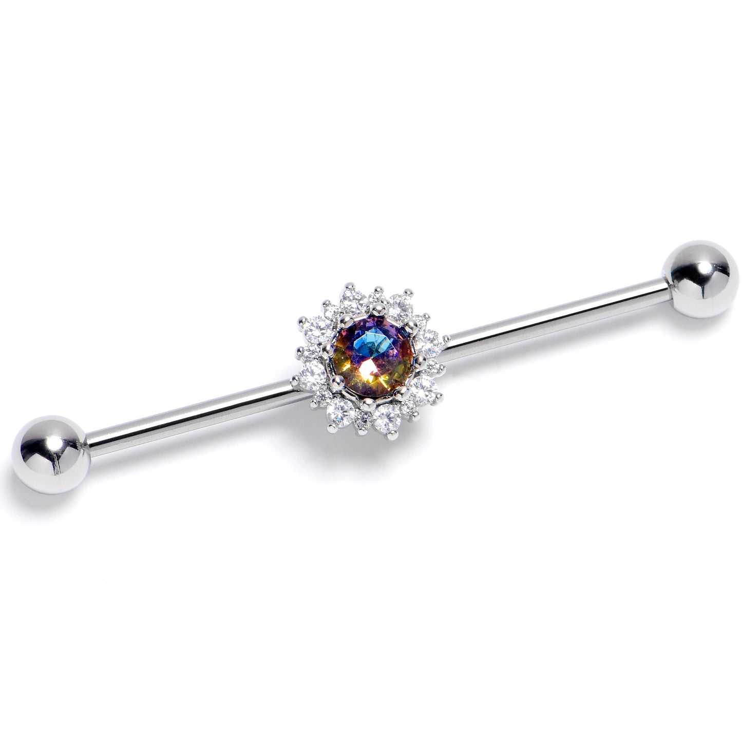 14G Vitrail Clear Gem Baroque Sun Industrial Barbell 38mm
