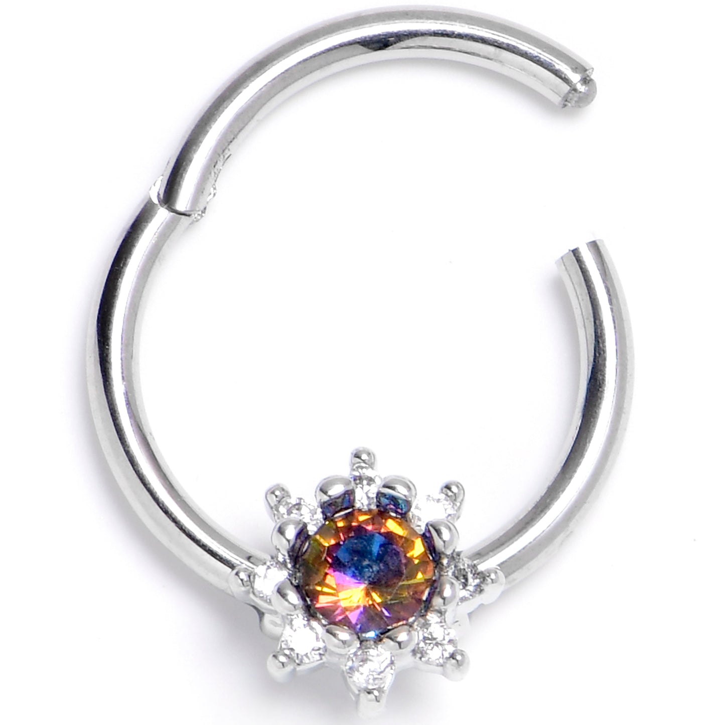 16G 3/8 Vitrail Clear Gem Baroque Sun Hinged Segment Ring