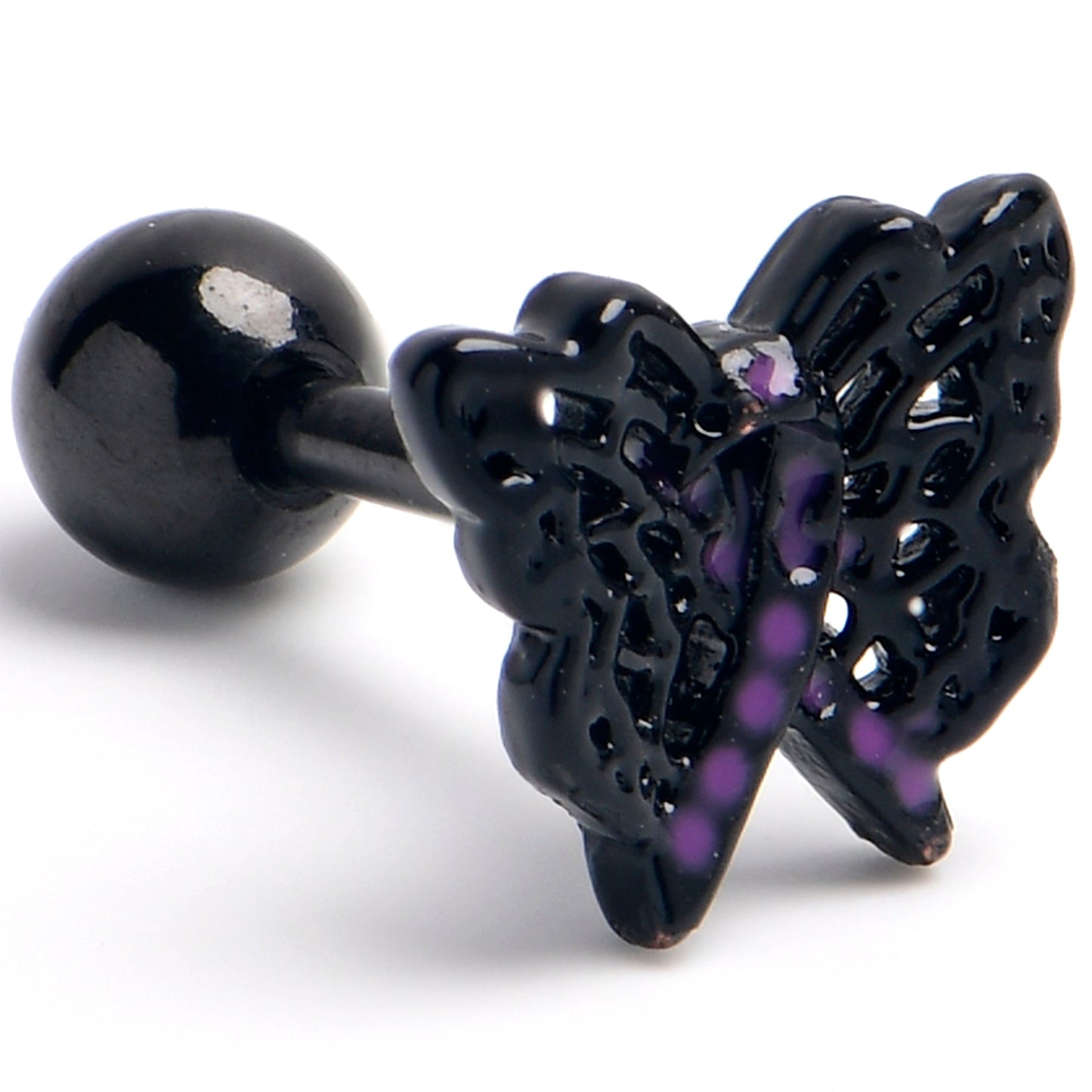16G 1/4 Black Purple Beauty in Flight Butterfly Cartilage Earring