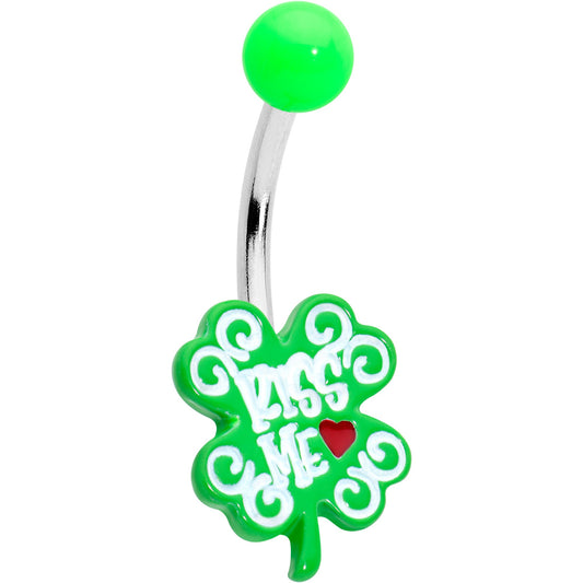 UV Glow Kiss Me Shamrock St Patricks Day Belly Ring