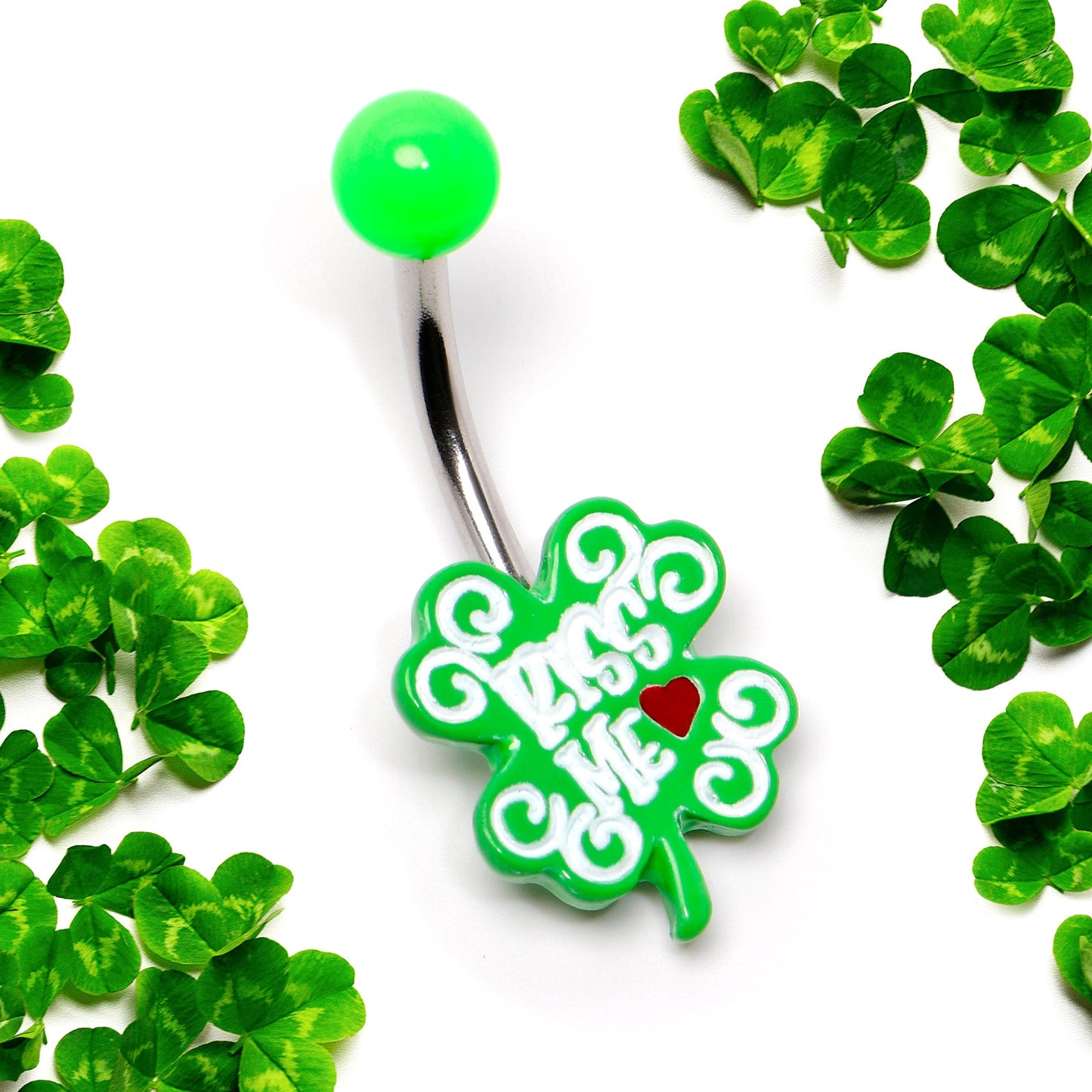 UV Glow Kiss Me Shamrock St Patricks Day Belly Ring