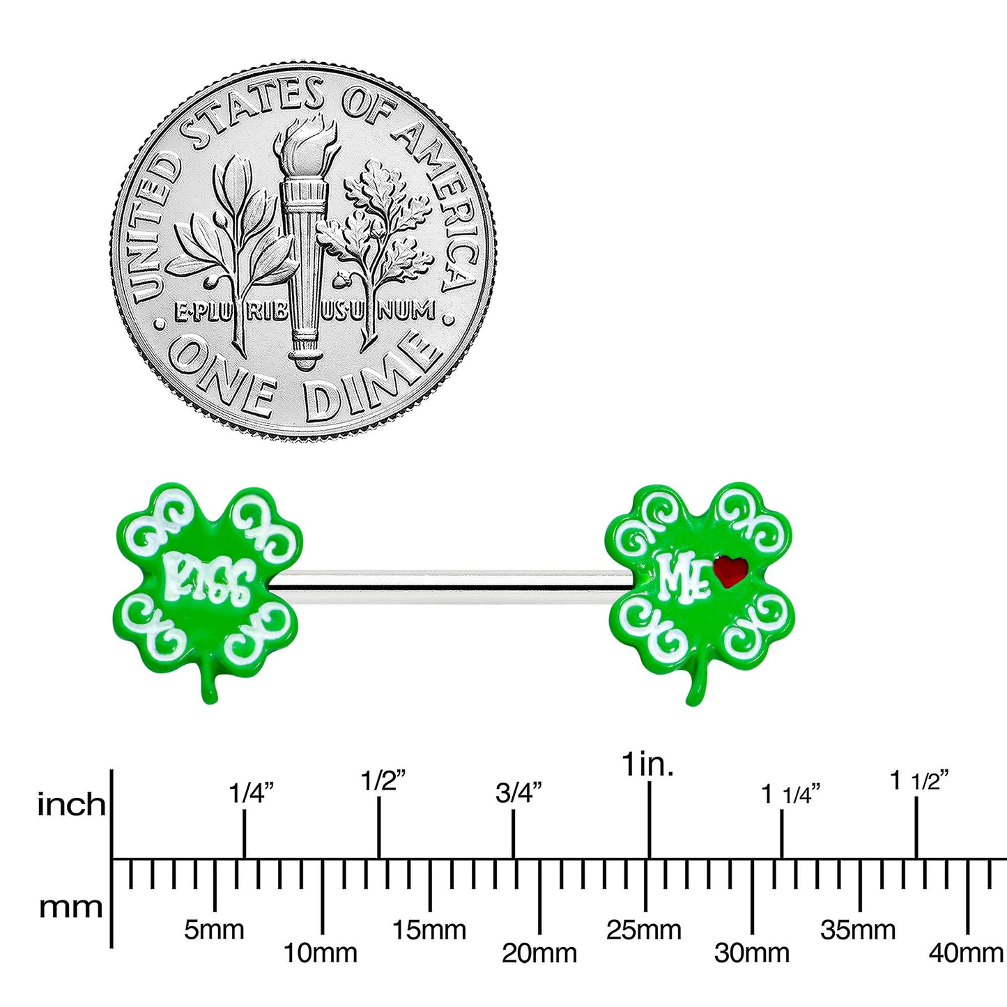 14G 9/16 Kiss Me Shamrock St Patricks Barbell Nipple Ring Set