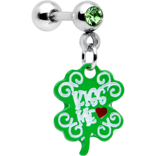 16G 1/4 Green Gem Kiss Me Shamrock St Patricks Cartilage Earring