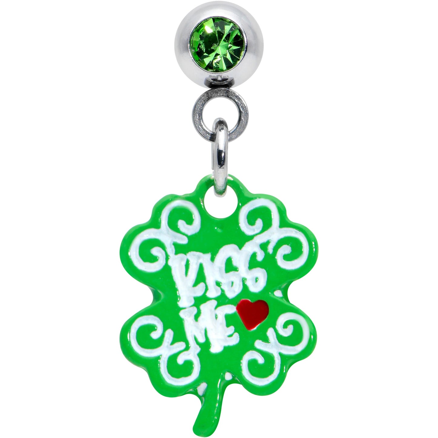 16G 1/4 Green Gem Kiss Me Shamrock St Patricks Cartilage Earring