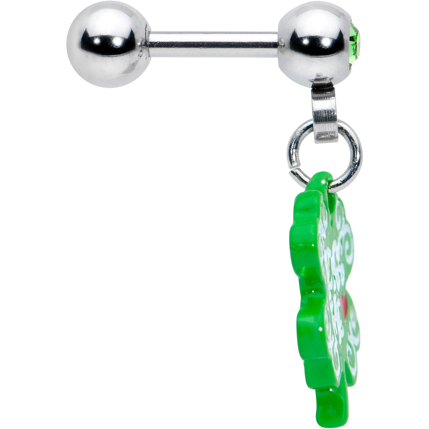 16G 1/4 Green Gem Kiss Me Shamrock St Patricks Cartilage Earring