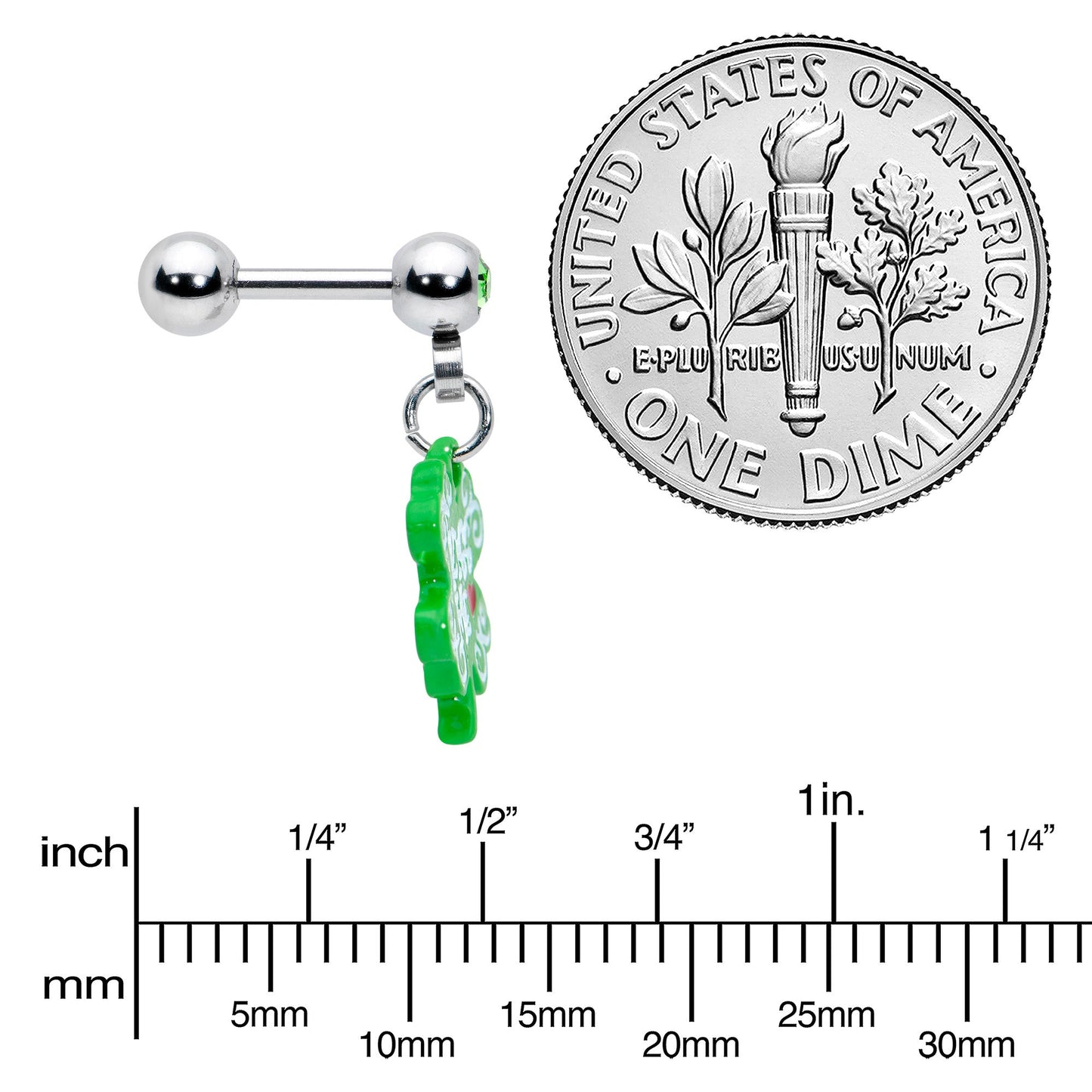 16G 1/4 Green Gem Kiss Me Shamrock St Patricks Cartilage Earring