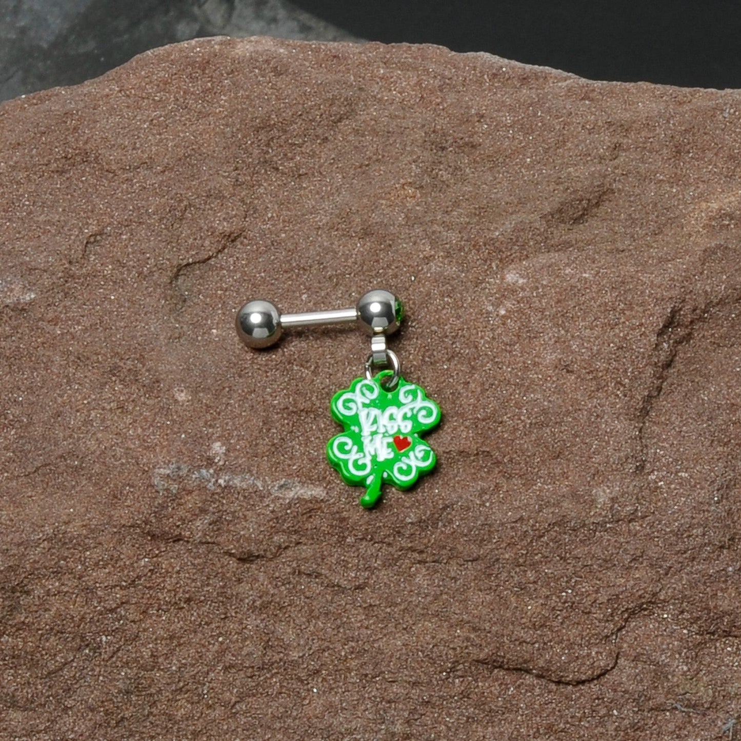 16G 1/4 Green Gem Kiss Me Shamrock St Patricks Cartilage Earring