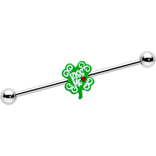 14G Kiss Me Shamrock St Patricks Industrial Barbell 38mm