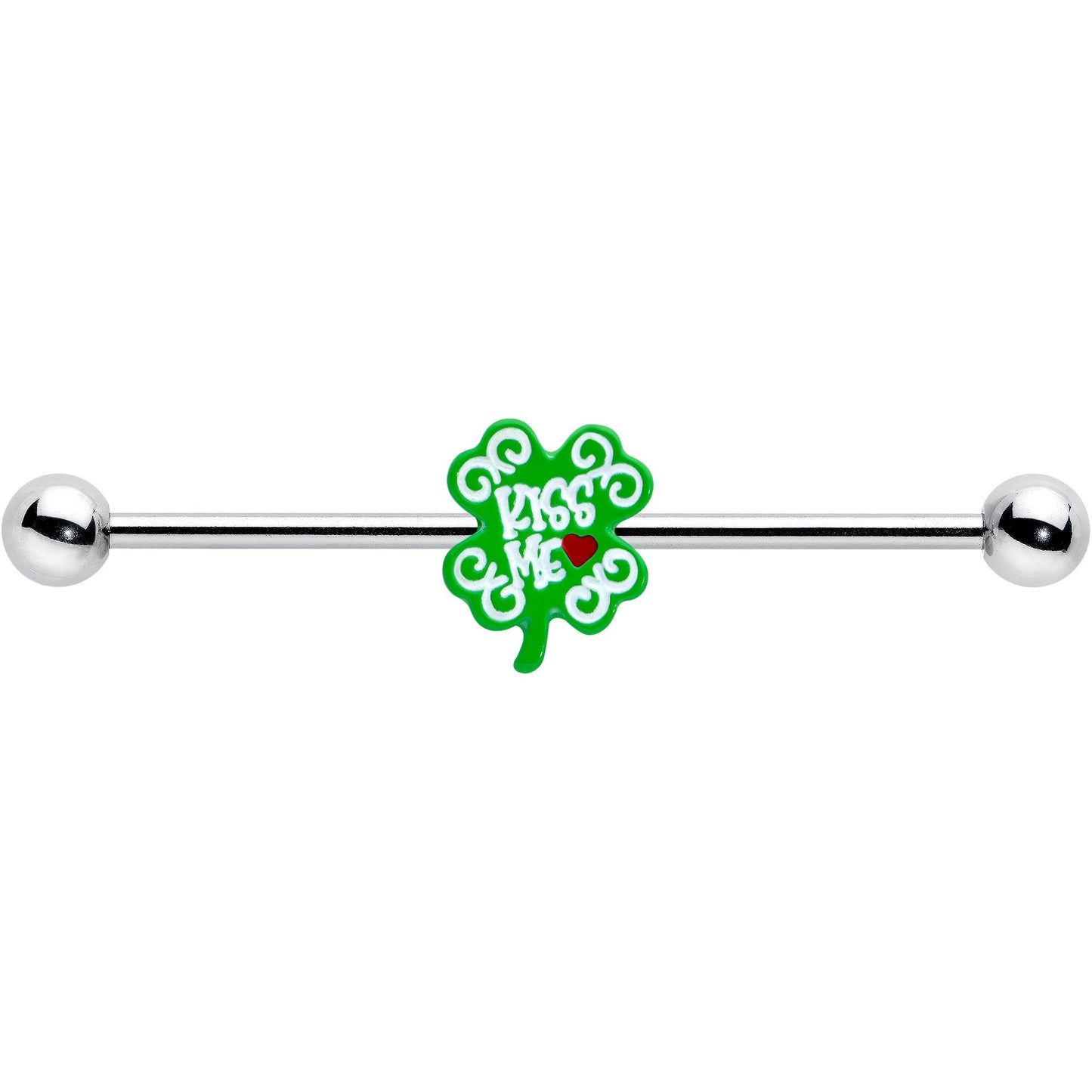 14G Kiss Me Shamrock St Patricks Industrial Barbell 38mm