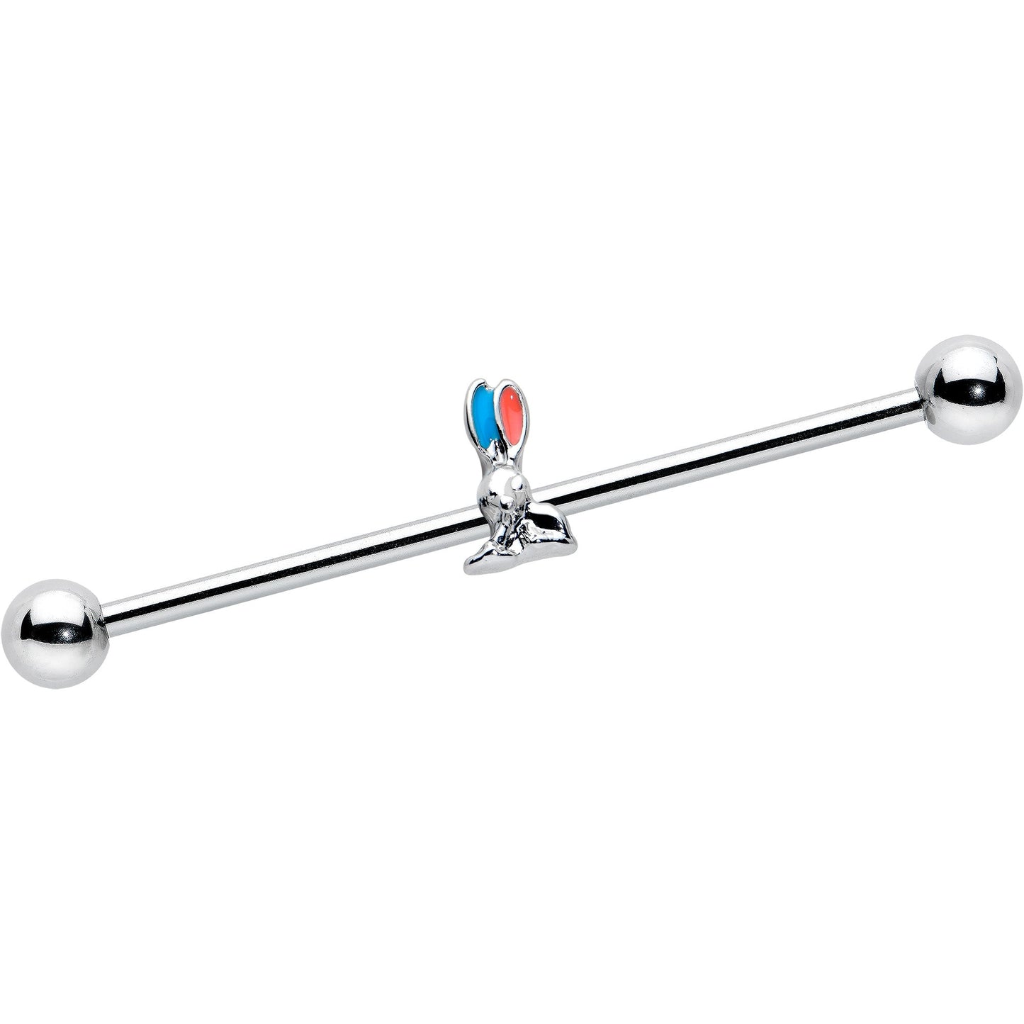 14G Easter Bunny Red Blue Ears Industrial Barbell 38mm