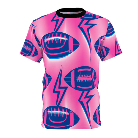 Pink Football Lightning Unisex Cut & Sew Tee - Black Neck - Lizard Vigilante