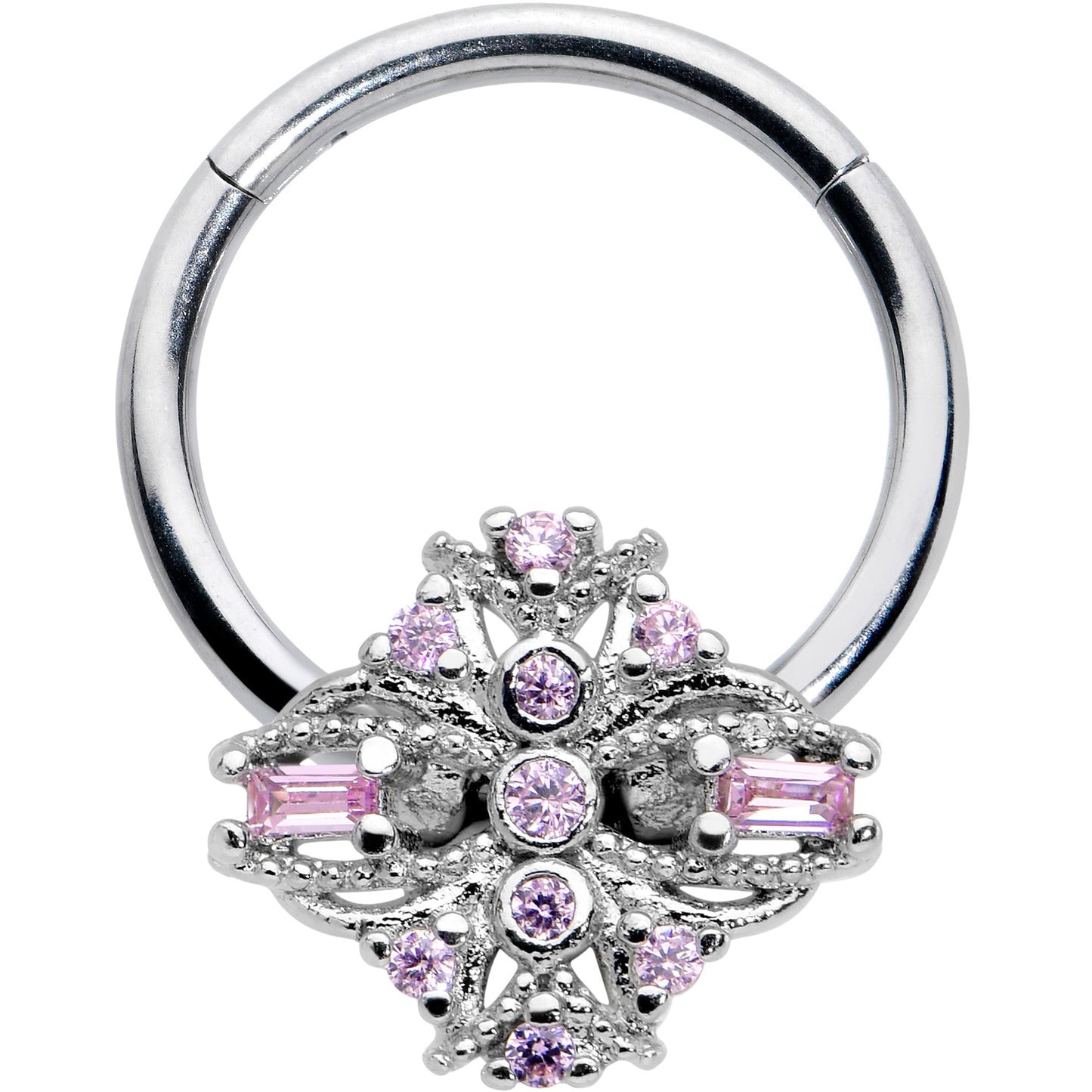 16G 3/8 Pink Gem Opulent Cross Hinged Segment Ring