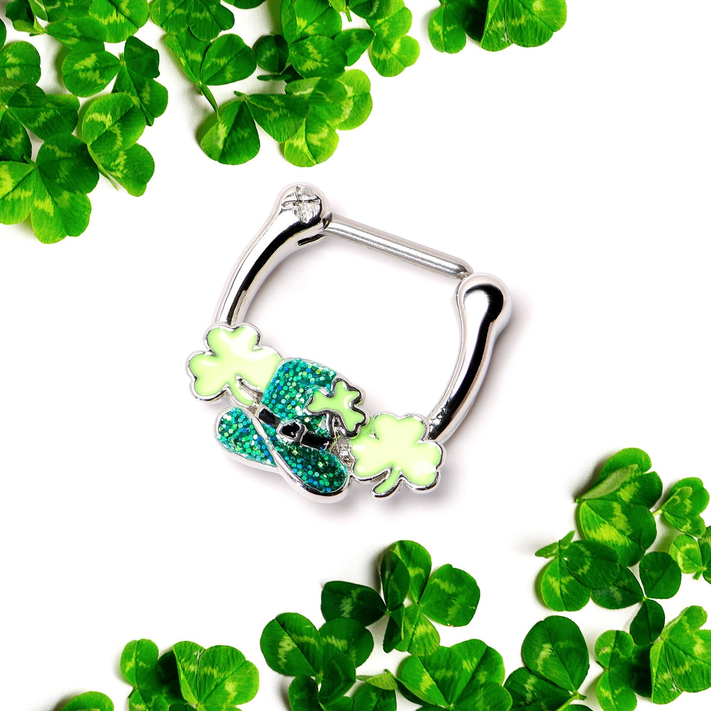16G 5/16 Glitter Top Hat Shamrock St Patricks Cartilage Clicker