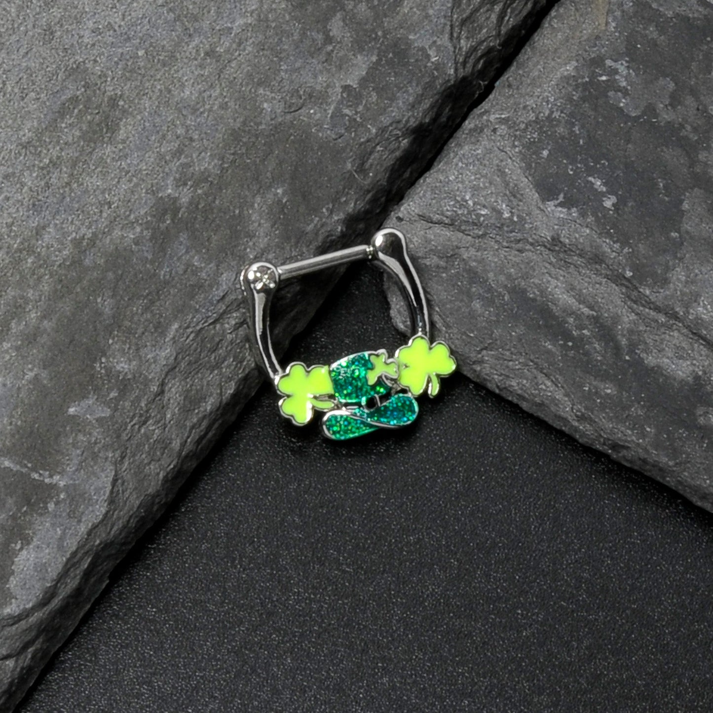 16G 5/16 Glitter Top Hat Shamrock St Patricks Cartilage Clicker