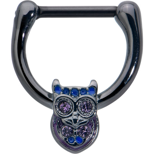 16G 5/16 Purple Blue Gem Black Opulent Owl Cartilage Clicker