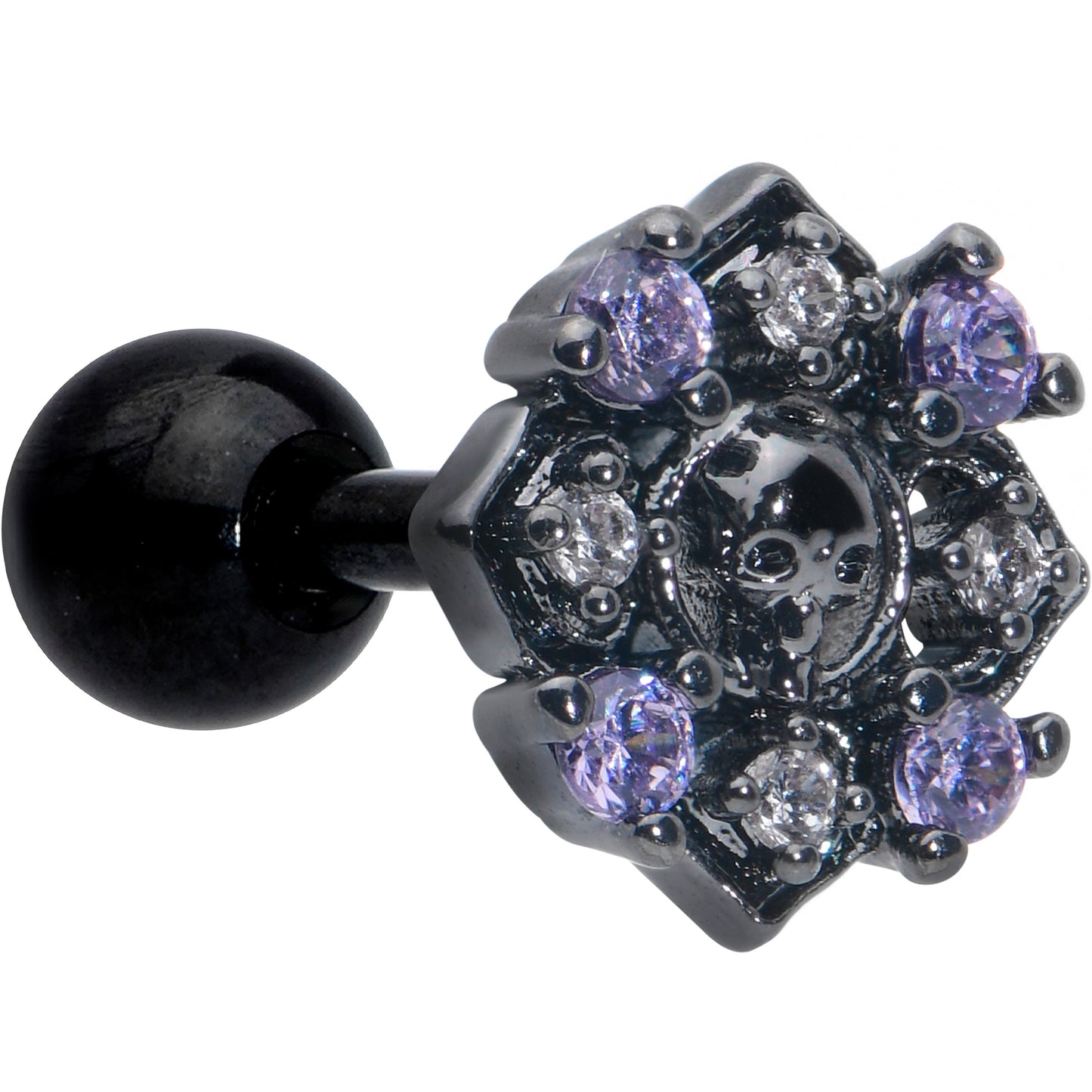 16G 1/4 Purple Gem Black Skull Circle Cartilage Tragus Earring