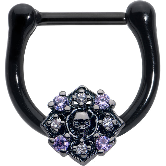 16G 3/8 Purple Gem Black Skull Circle Cartilage Clicker