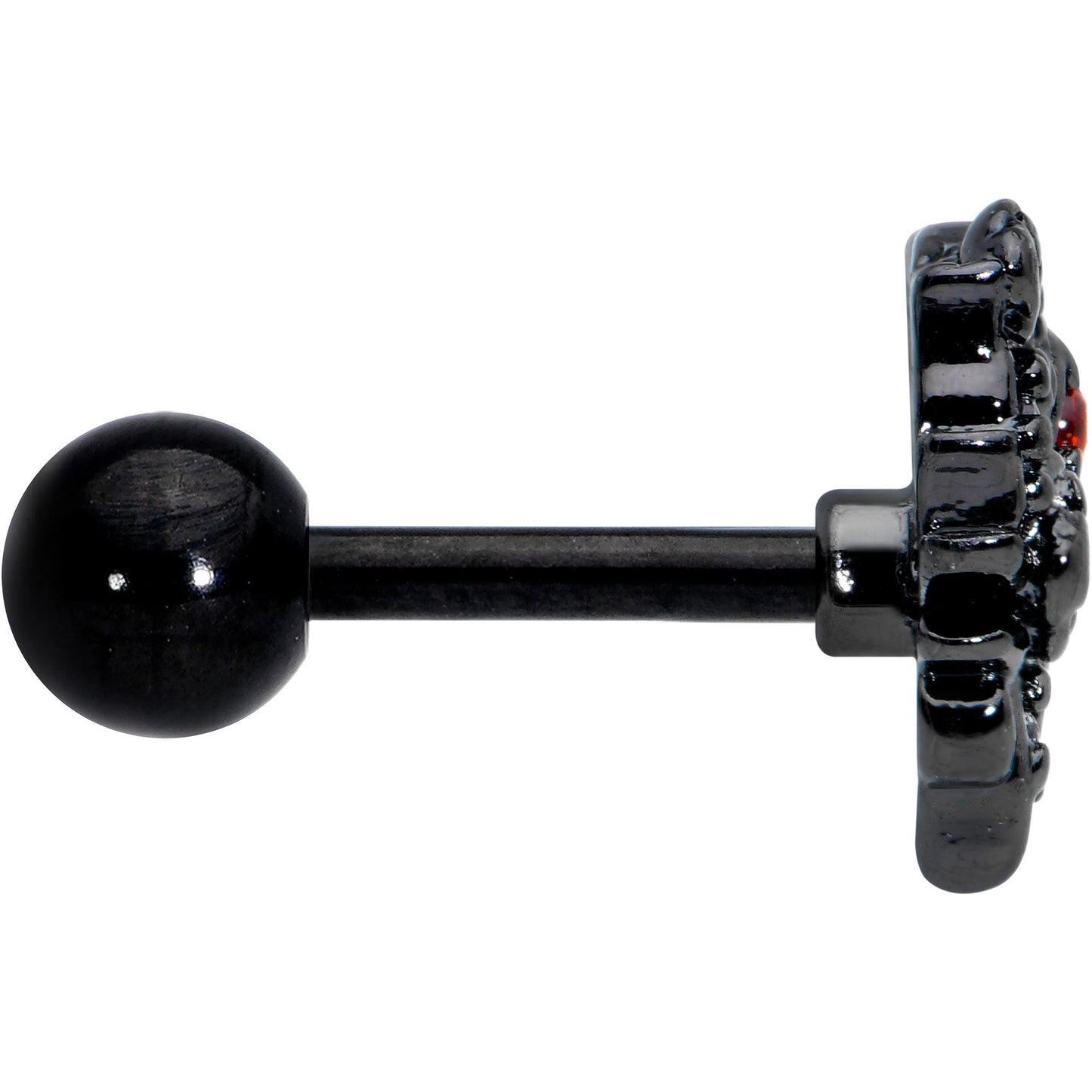 16G 1/4 Clear Red CZ Gem Black Floral Heart Cartilage Earring