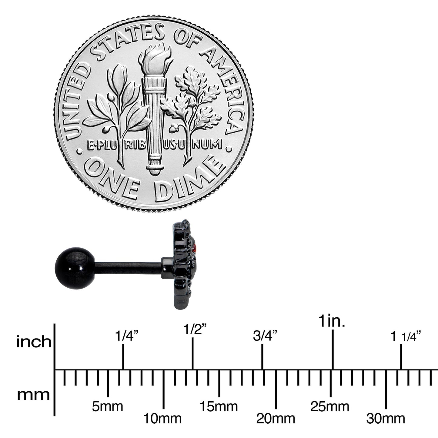 16G 1/4 Clear Red CZ Gem Black Floral Heart Cartilage Earring