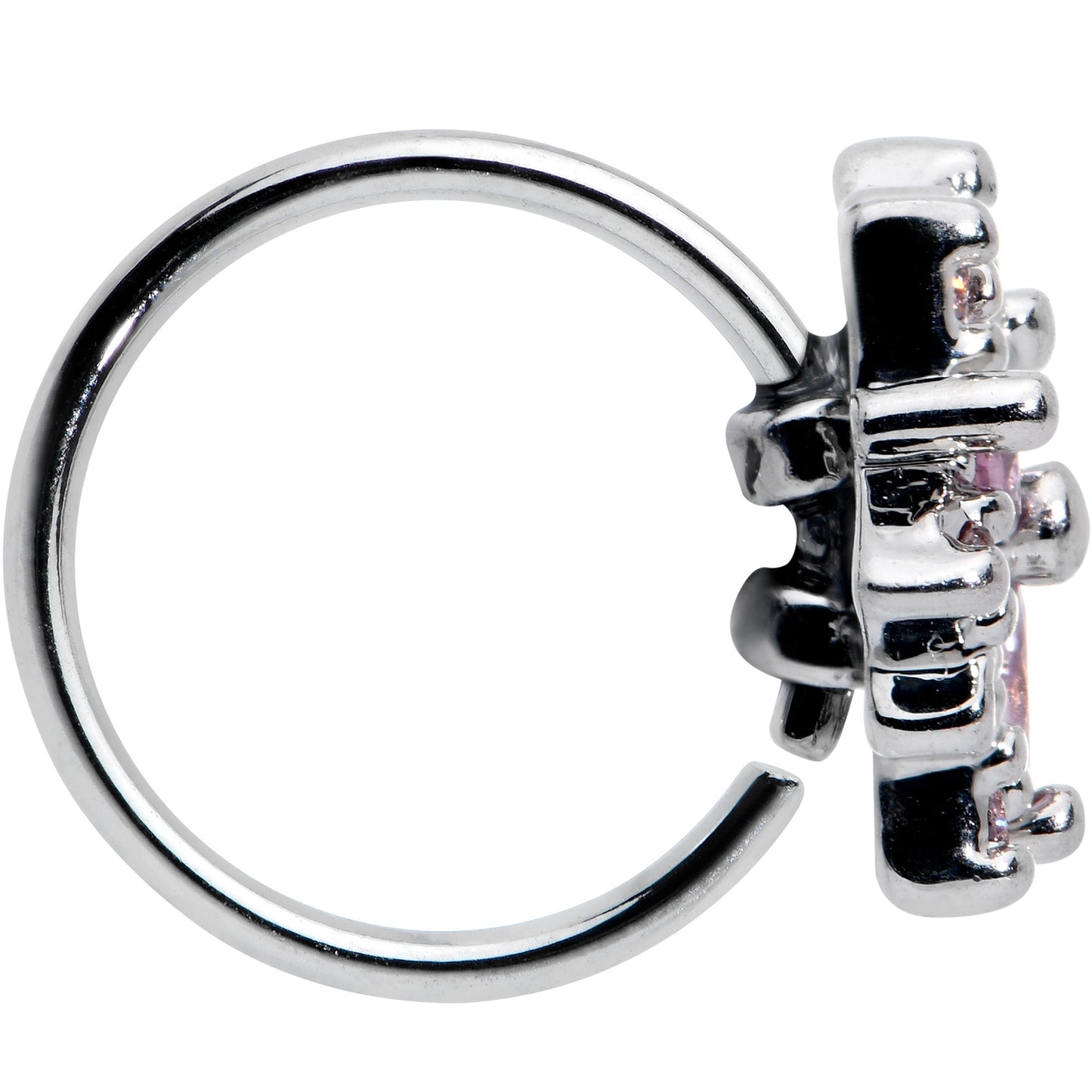20G 5/16 Pink Clear CZ Gem Snowflake Nose Hoop