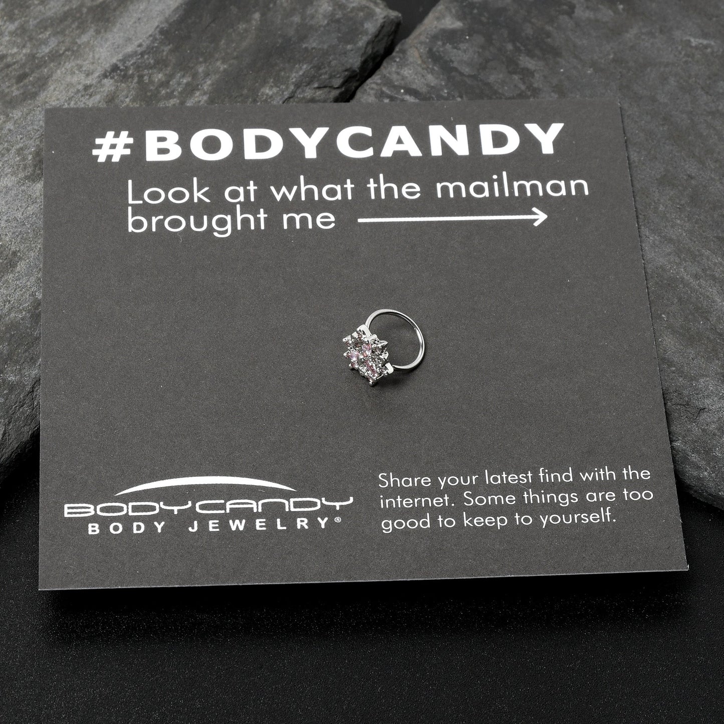 20G 5/16 Pink Clear CZ Gem Snowflake Nose Hoop