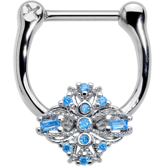 16G 5/16 Blue Gem Opulent Cross Cartilage Clicker