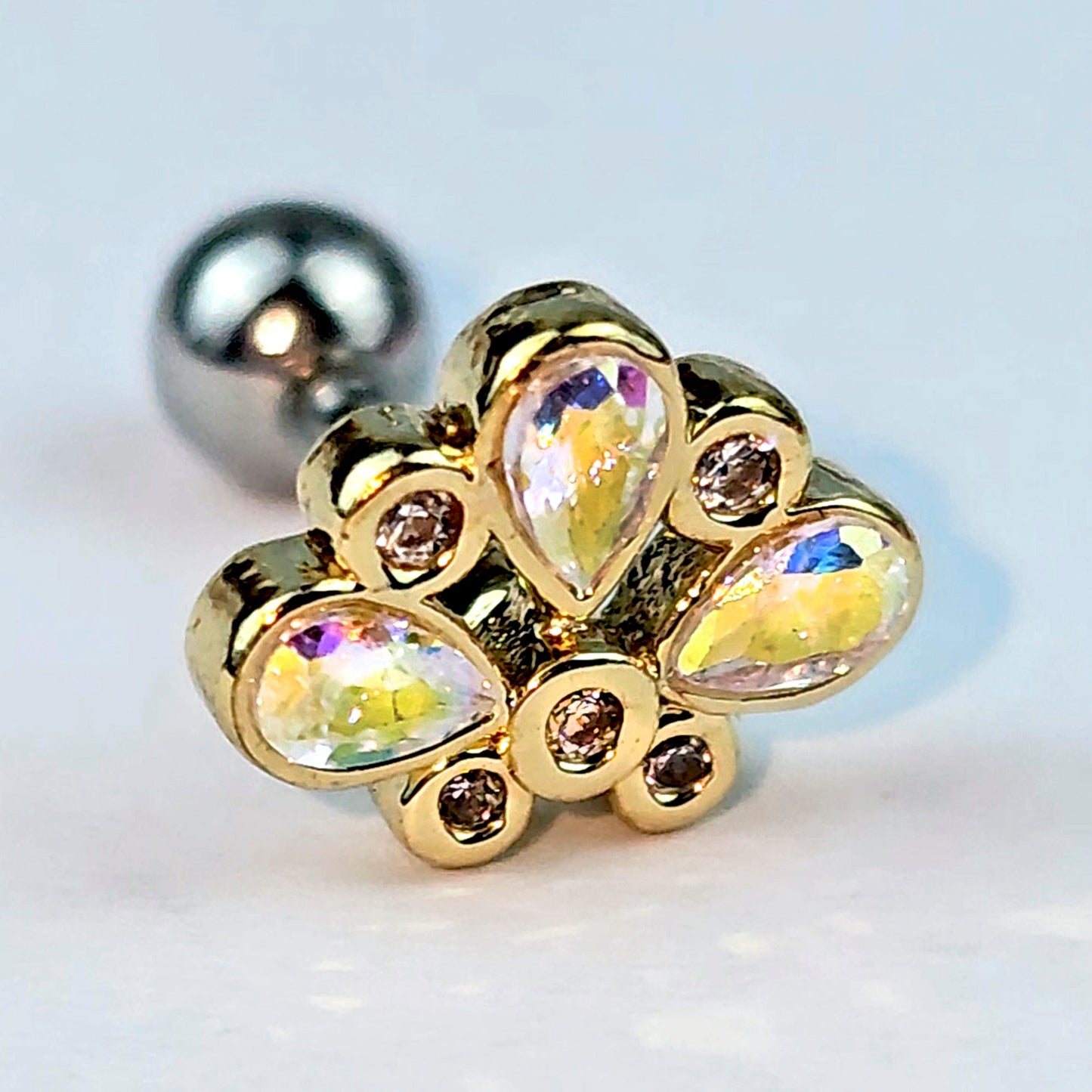 16G 1/4 Aurora Gem Golden Crown Deluxe Cartilage Tragus Earring