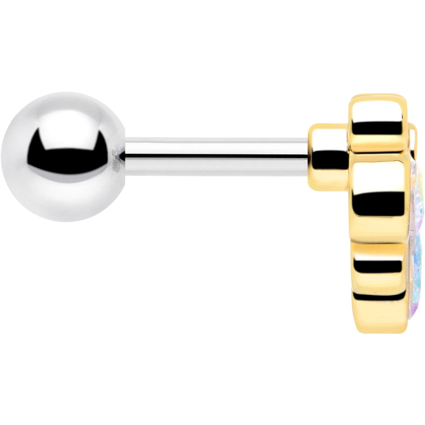 16G 1/4 Aurora Gem Golden Crown Deluxe Cartilage Tragus Earring