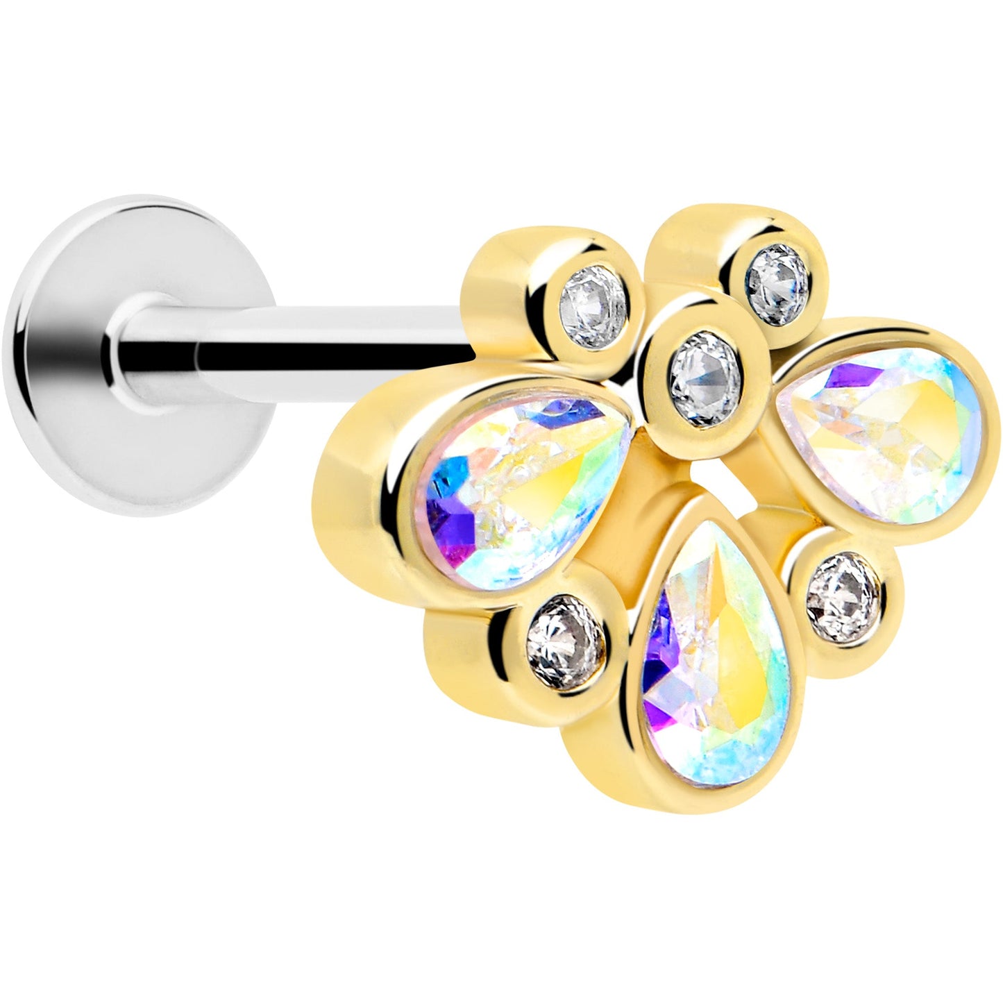 16G 1/4 Aurora Gem Golden Crown Deluxe Labret