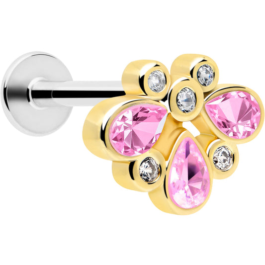 16G 1/4 Pink Gem Golden Crown Deluxe Labret