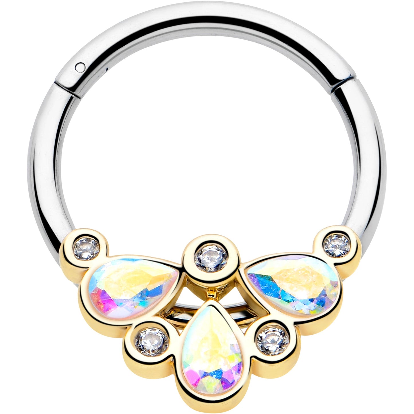 16G 3/8 Aurora Gem Golden Crown Deluxe Hinged Segment Ring