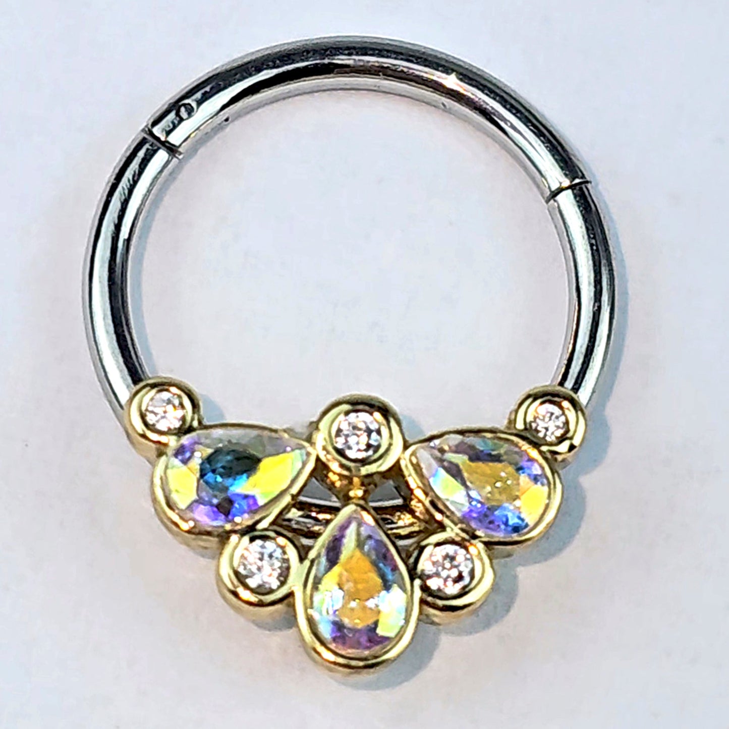 16G 3/8 Aurora Gem Golden Crown Deluxe Hinged Segment Ring