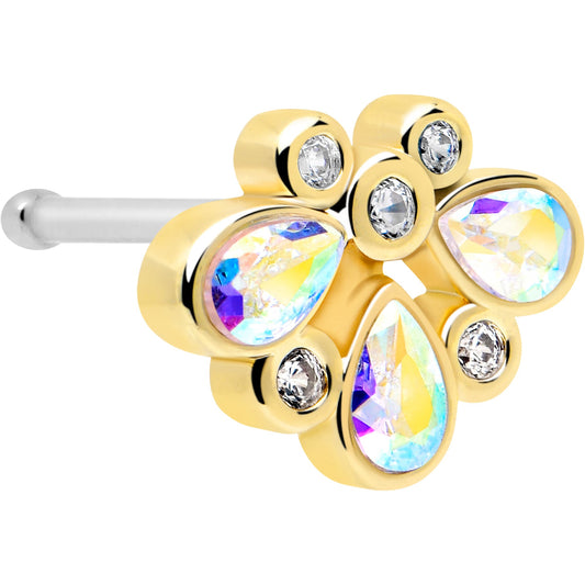 20G 1/4 Aurora Gem Golden Crown Deluxe Nose Bone