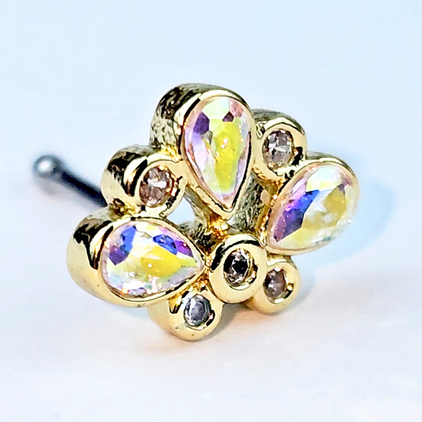 20G 1/4 Aurora Gem Golden Crown Deluxe Nose Bone