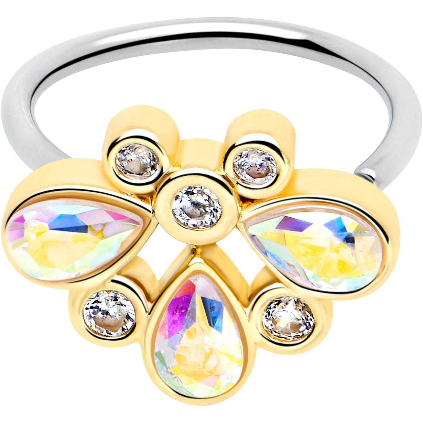 20G 5/16 Aurora Gem Golden Crown Deluxe Nose Hoop