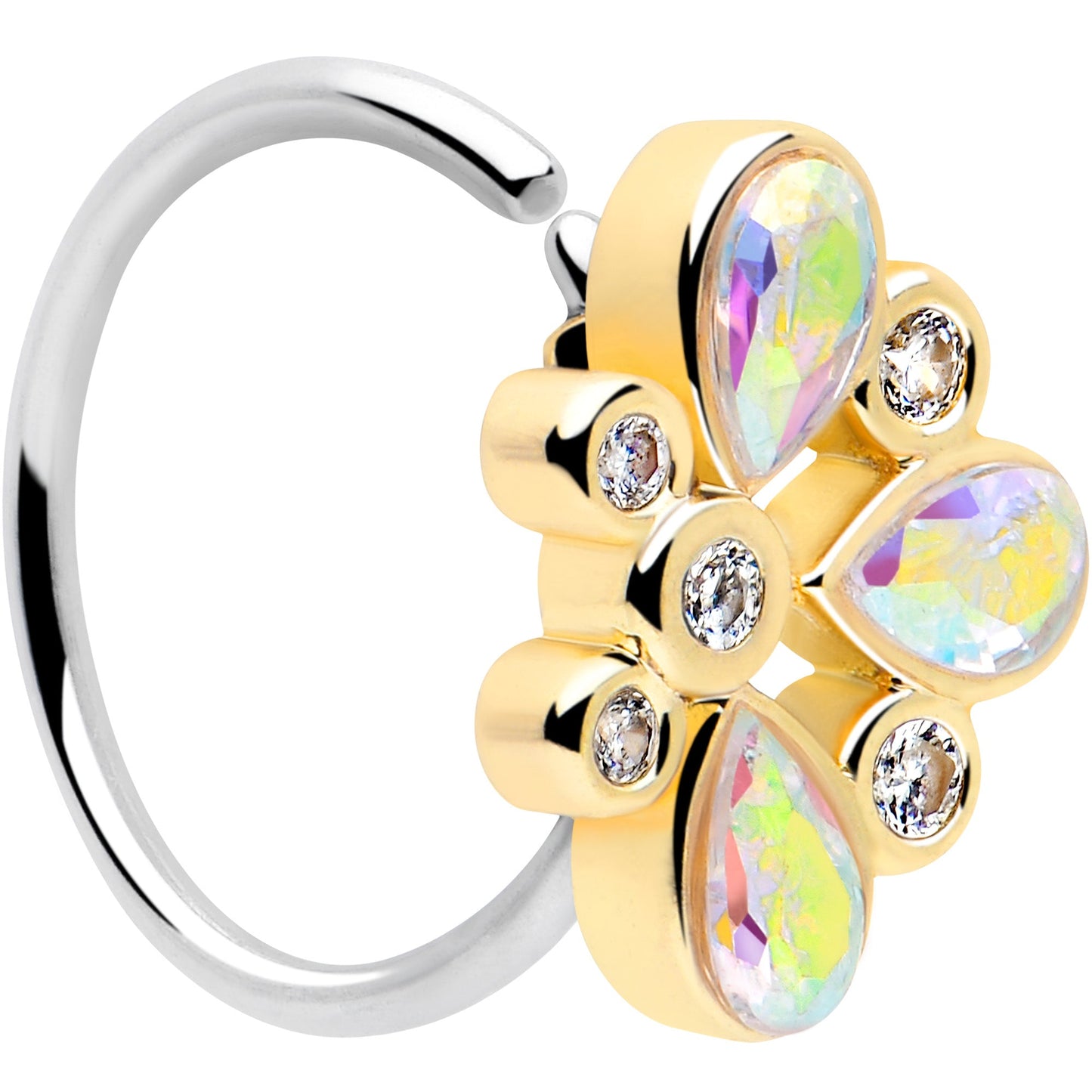 20G 5/16 Aurora Gem Golden Crown Deluxe Nose Hoop