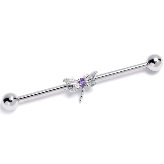 14G Purple Gem Texture Dragonfly Industrial Barbell 38mm