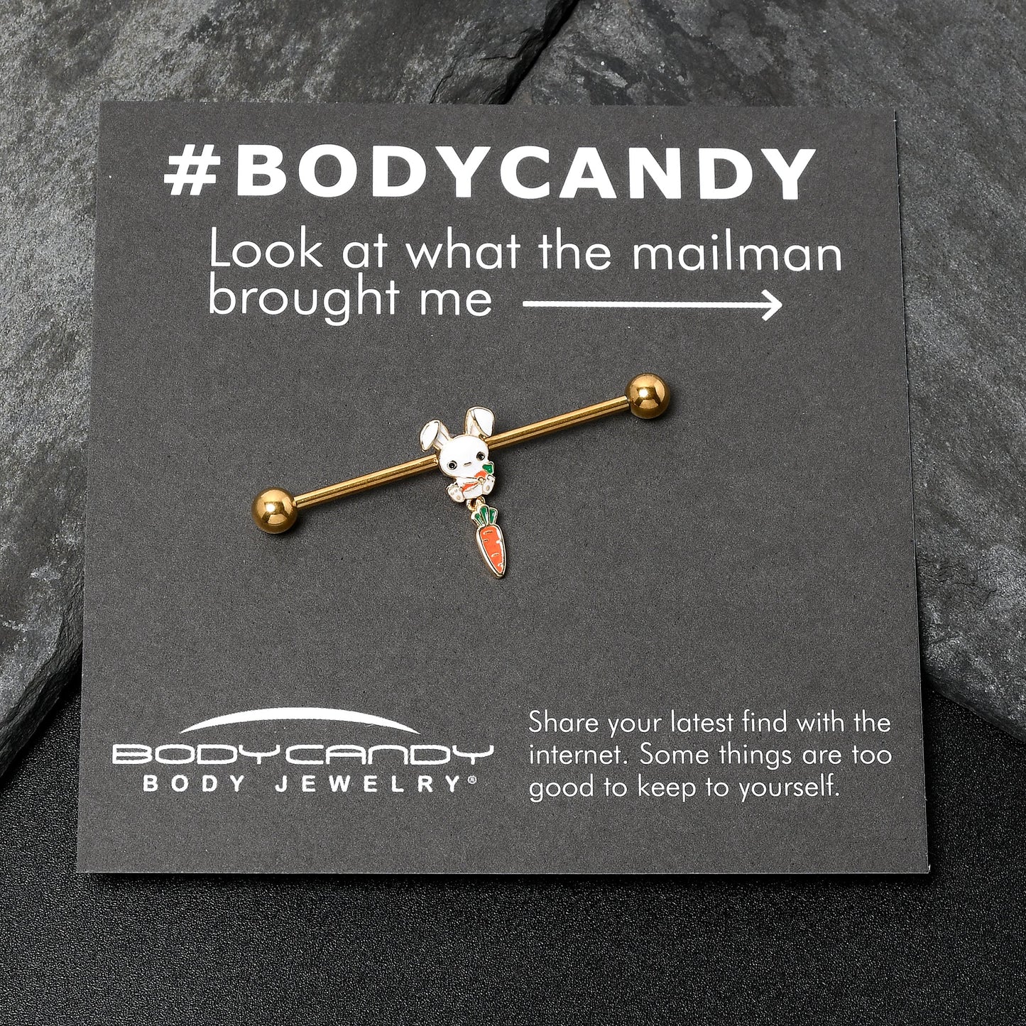 14G Gold Tone Cutie Easter Bunny Dangle Industrial Barbell 38mm