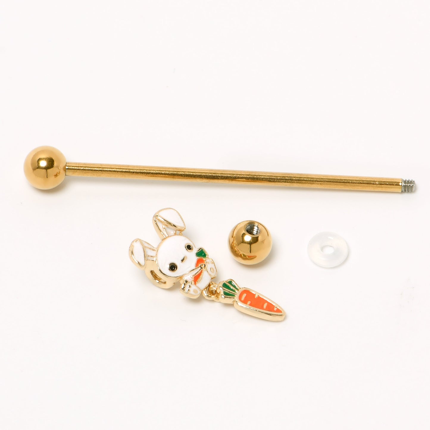 14G Gold Tone Cutie Easter Bunny Dangle Industrial Barbell 38mm