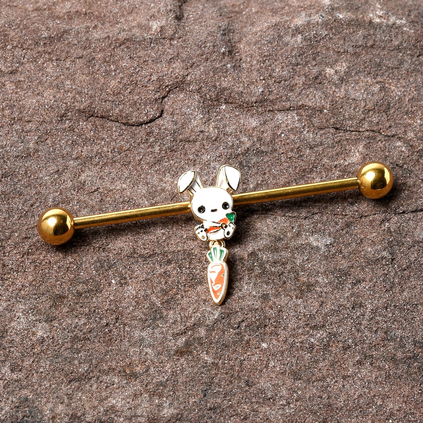 14G Gold Tone Cutie Easter Bunny Dangle Industrial Barbell 38mm