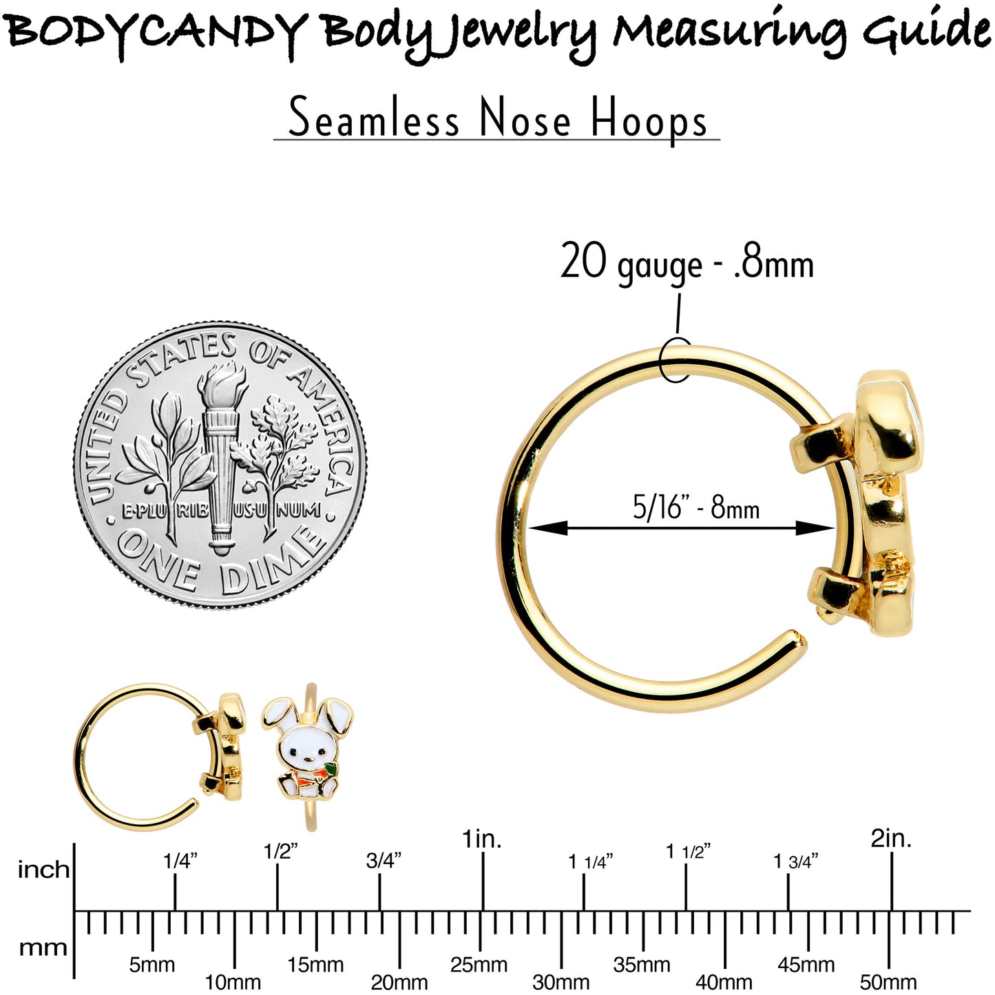 20G 5/16 Gold Tone Cutie Easter Bunny Nose Hoop