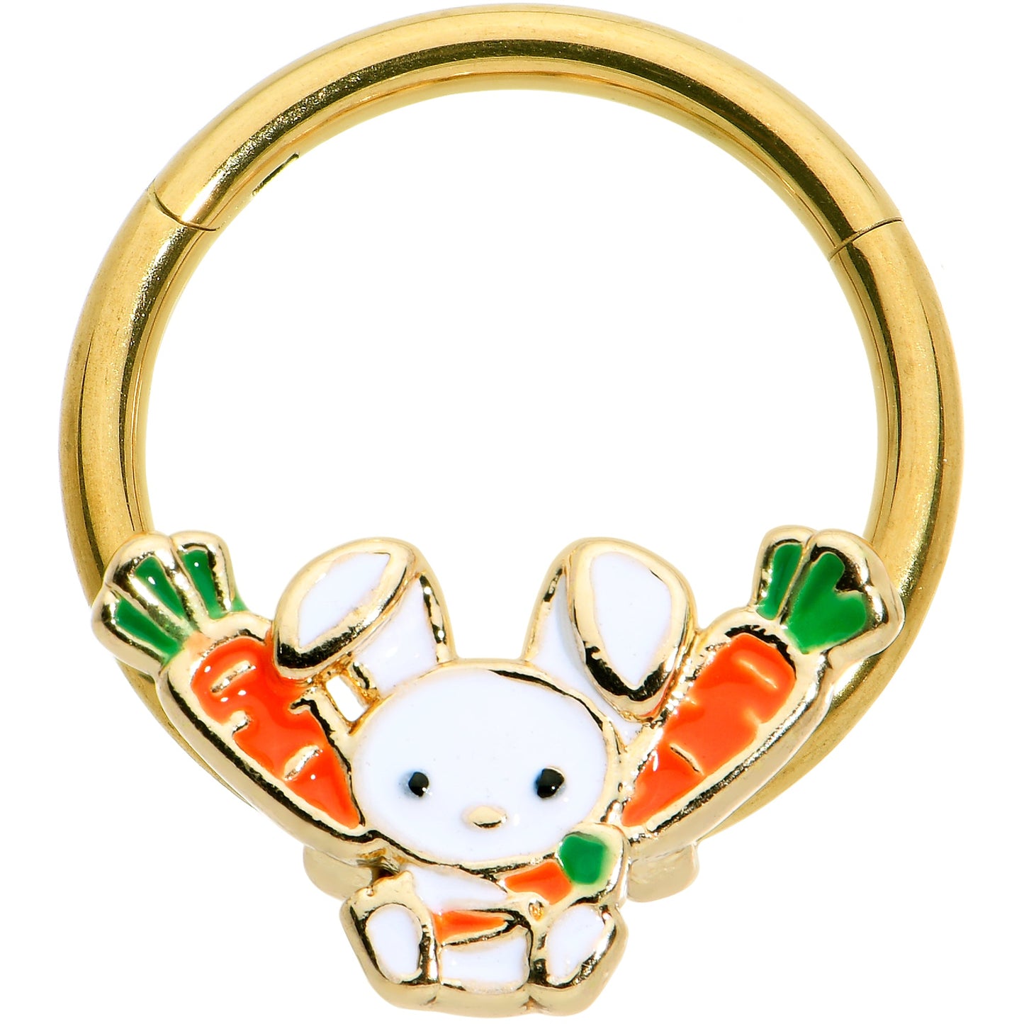 16G 3/8 Gold Tone Cutie Easter Bunny Hinged Segment Ring