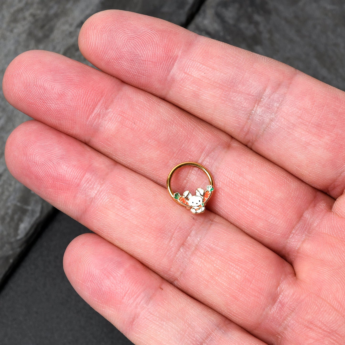 16G 3/8 Gold Tone Cutie Easter Bunny Hinged Segment Ring