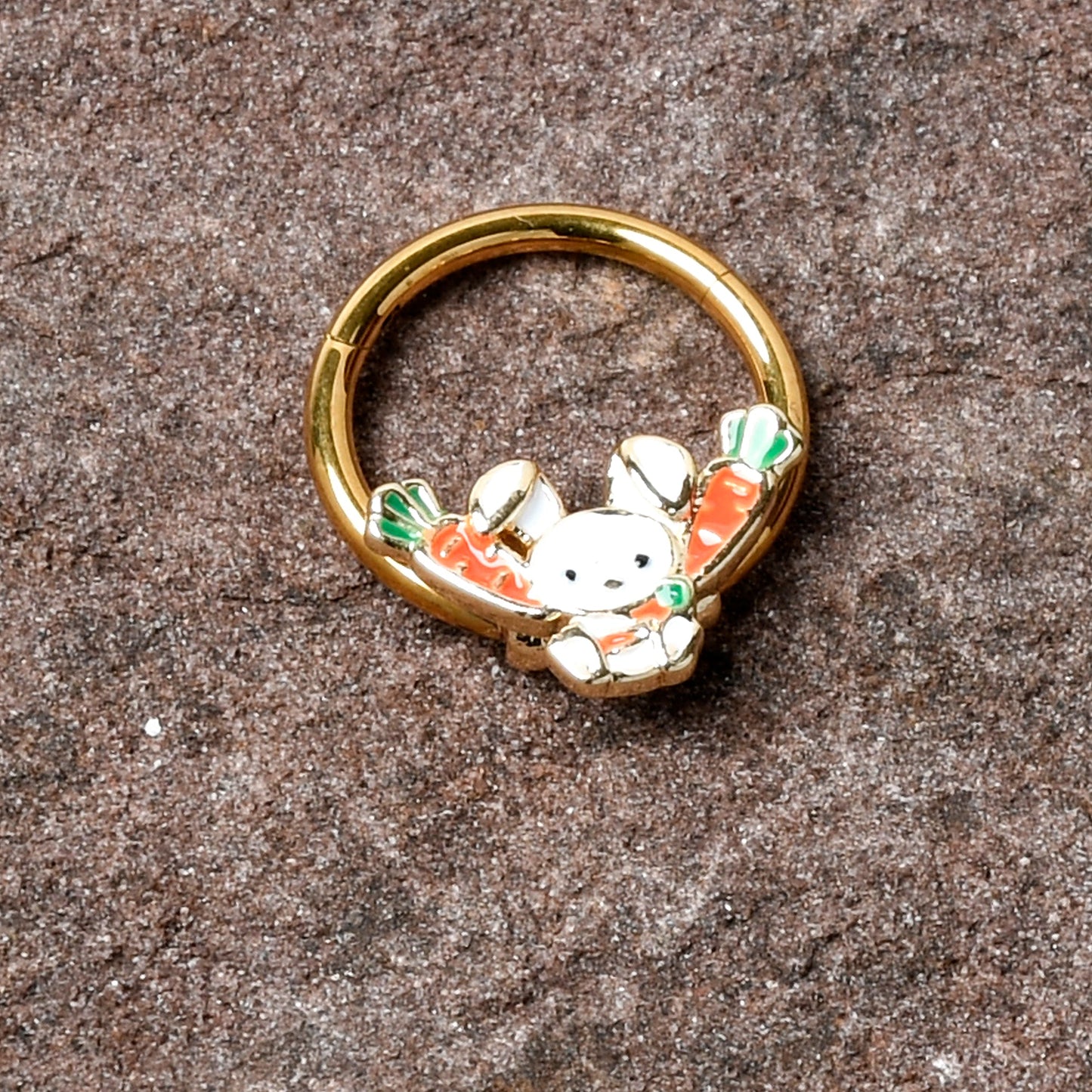 16G 3/8 Gold Tone Cutie Easter Bunny Hinged Segment Ring